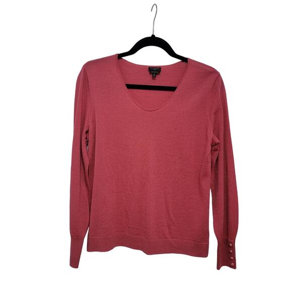 Talbots Pure Merino Wool Pullover Sweater Pink Scoop Size Medium Petite - Picture 1 of 12